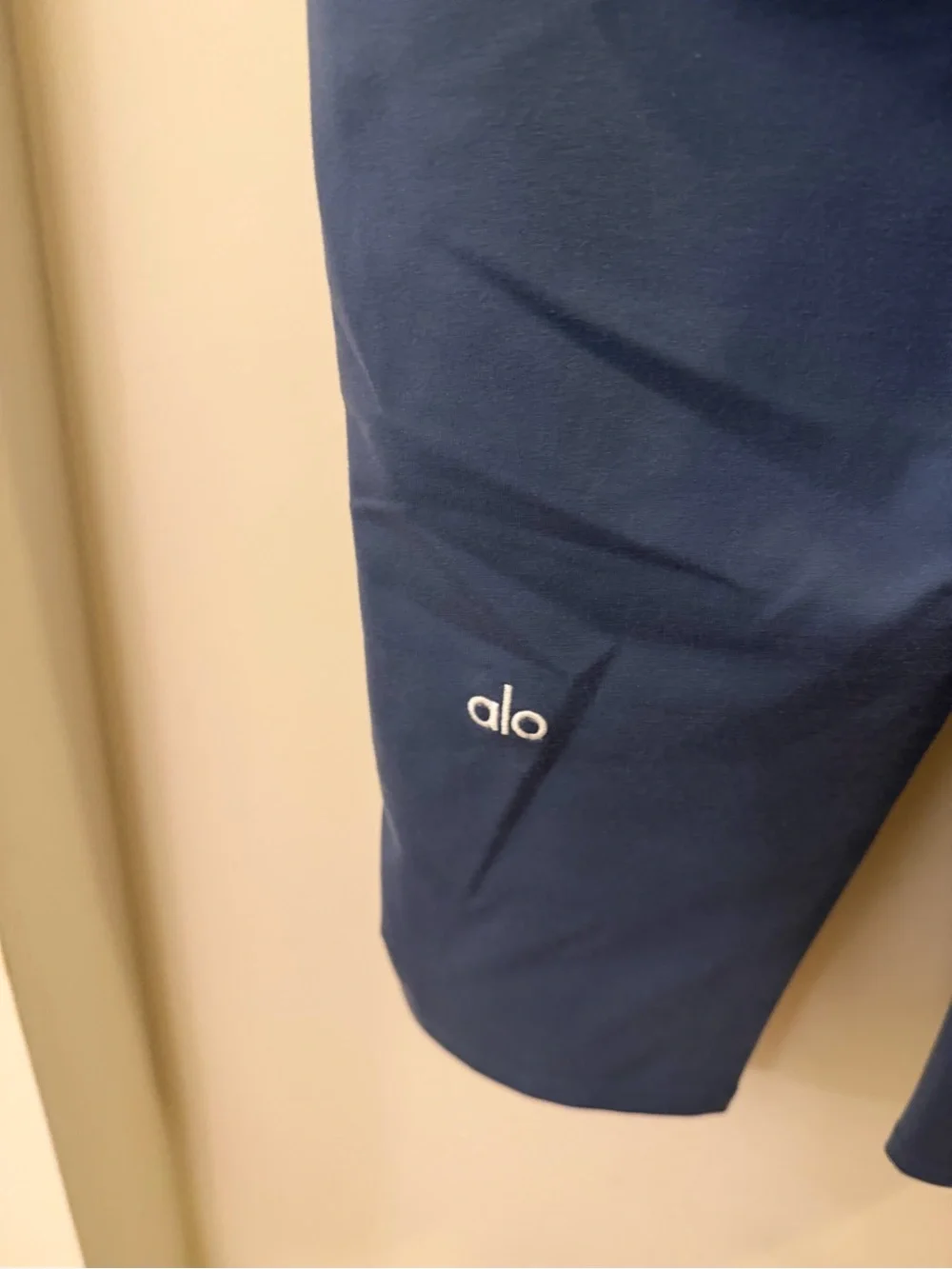 Alo Blue Athletic Crop Pants with White Side Stripes